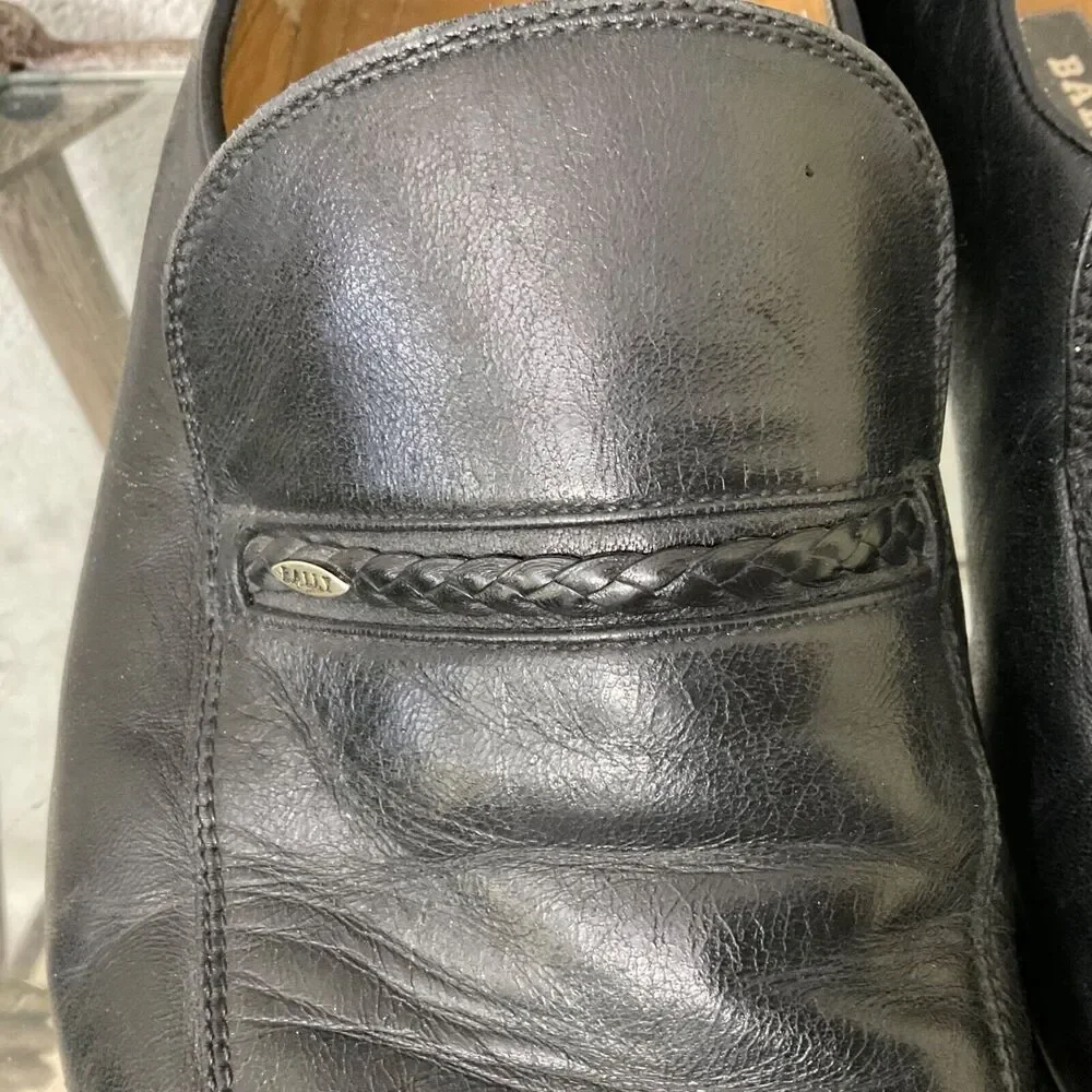 Bally Brenio Men’s Size 9.5 D Black Leather Slip On Loafers Dress Shoe Logo